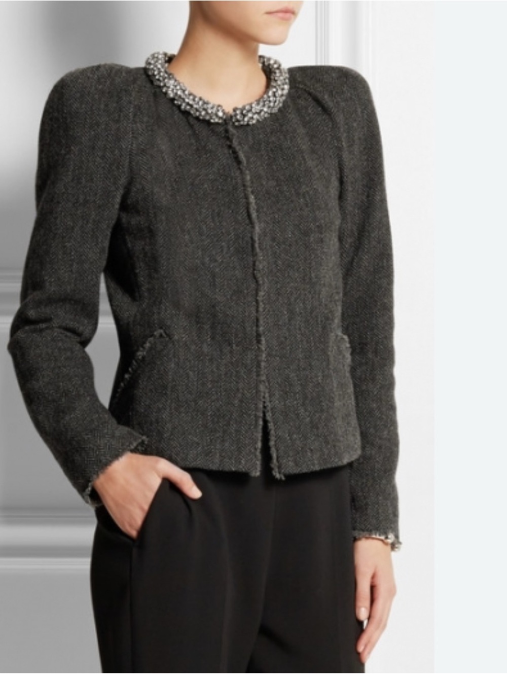Isabel Marant Huntley Herringbone Jeweled Collar Jacket